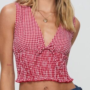 Princess Polly Red Gingham Smocked Crop Top